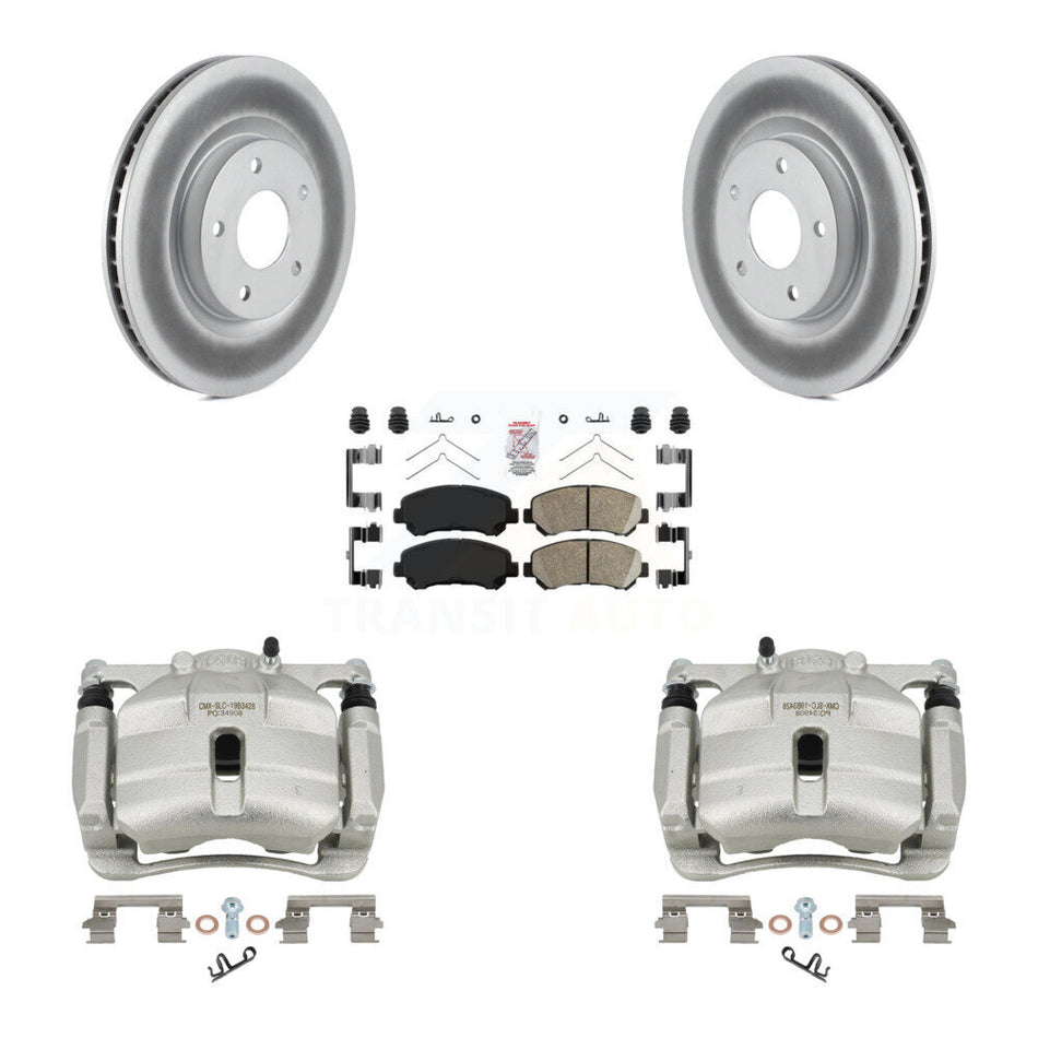Front Disc Brake Caliper Coated Rotors And Ceramic Pads Kit For Nissan Rogue Select KCG-100374N