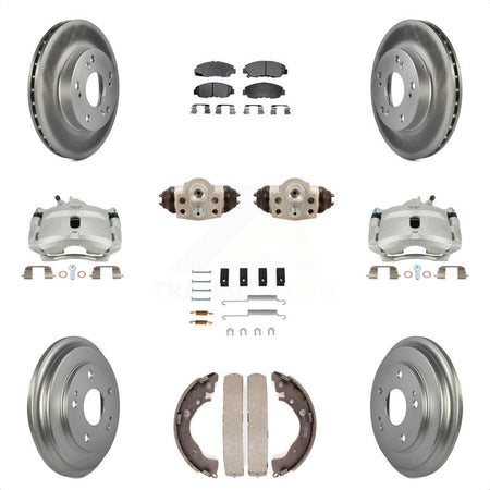 Front Rear Disc Brake Caliper Coated Rotors Drums Semi-Metallic Pads Shoes Wheel Cylinders And Hardware Kit (11Pc) For Honda Civic KCG-100374P by Transit Auto