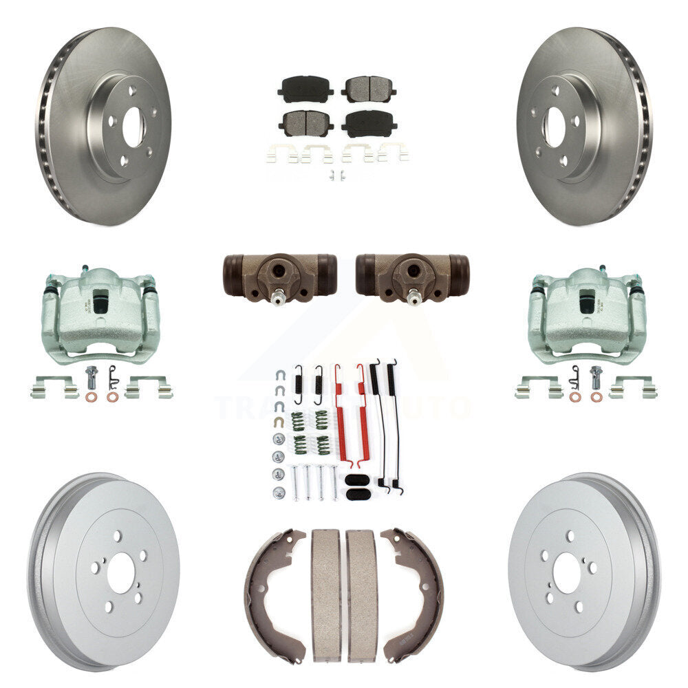Front Rear Brake Caliper Coat Rotor Drum Semi-Metallic Pad Shoes Cylinder Kit (11Pc) For KCG-100374S