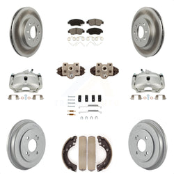 Front Rear Disc Brake Caliper Coated Rotors Drums Semi-Metallic Pads Shoes Wheel Cylinders And Hardware Kit (11Pc) For Honda Civic With 4 Lug Wheels KCG-100376S