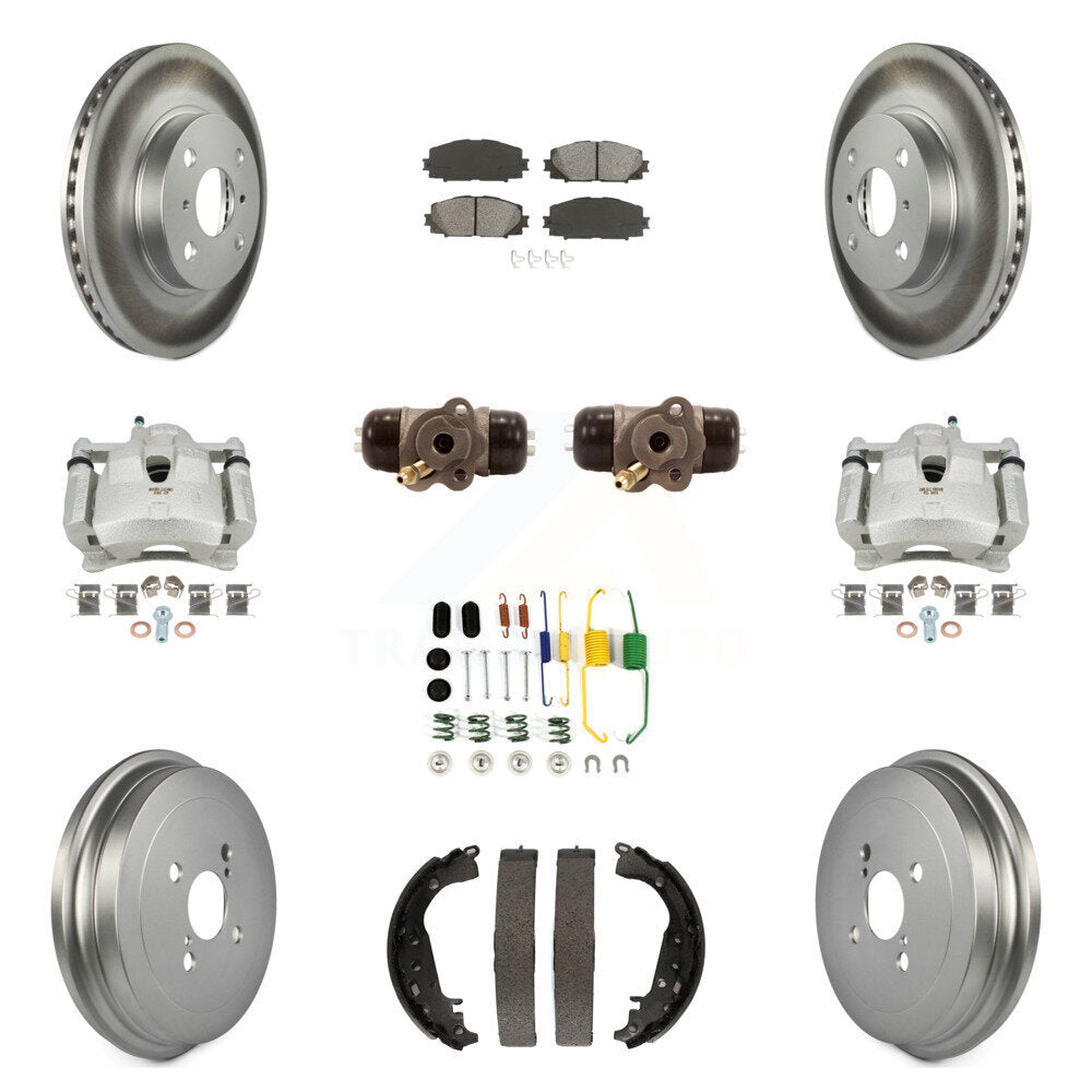 Front Rear Brake Caliper Coat Rotor Drum Semi-Metallic Pad Shoes Cylinder Kit (11Pc) For KCG-100377S