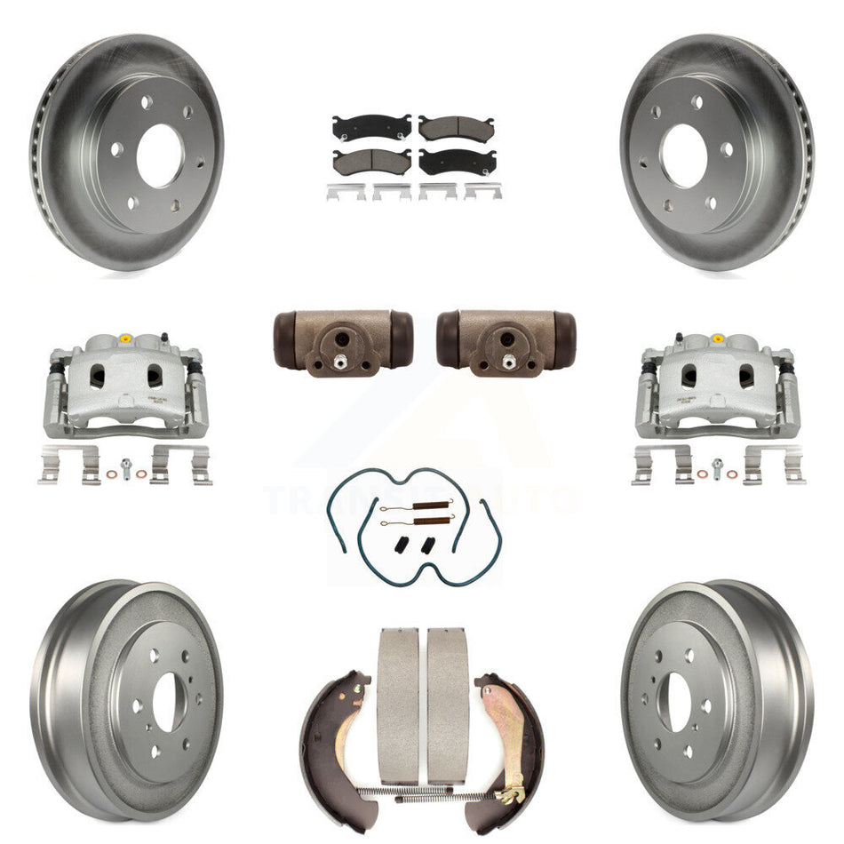 Front Rear Disc Brake Caliper Coated Rotor Drum Ceramic Pad Shoe Cylinder Kit (11Pc) For KCG-100378C