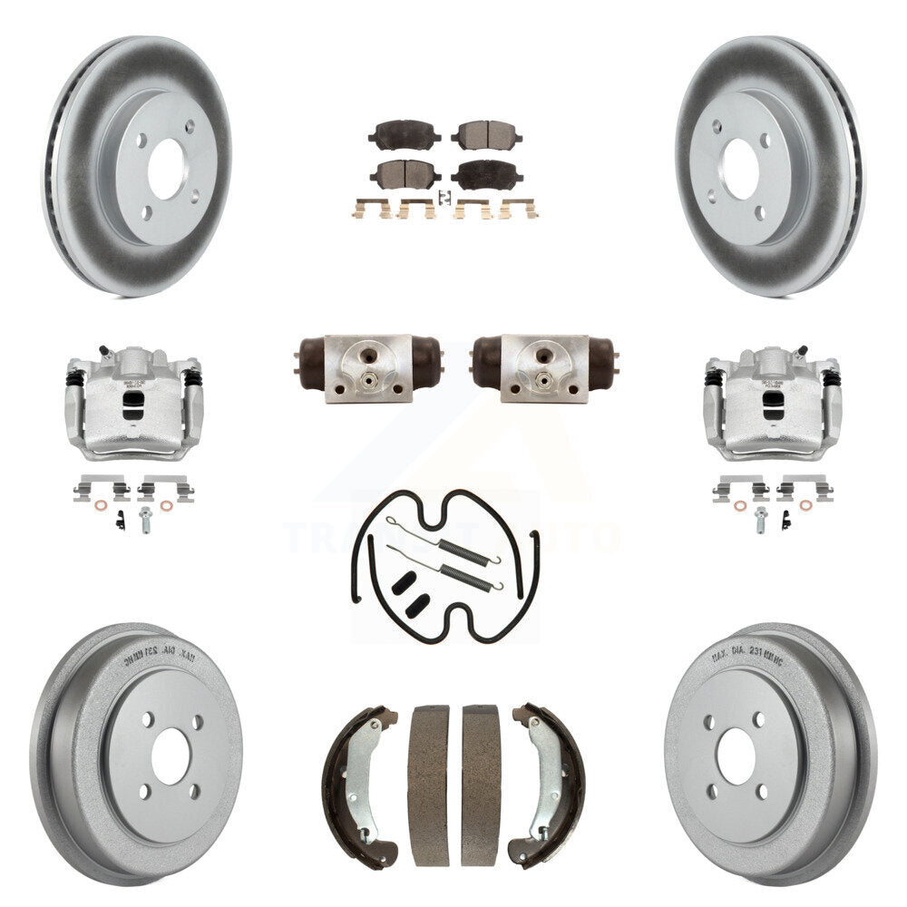 Front Rear Brake Caliper Coat Rotor Drum Semi-Metallic Pad Shoes Cylinder Kit (11Pc) For KCG-100378P