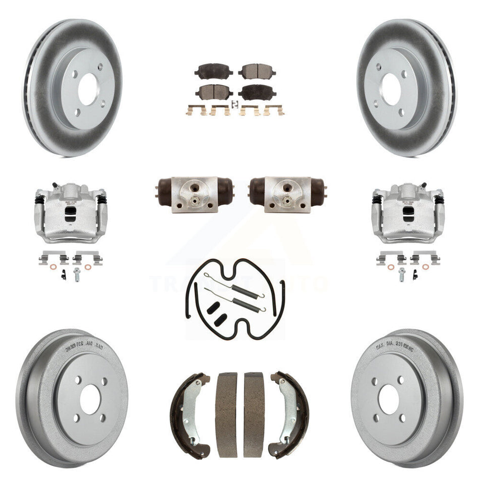 Front Rear Brake Caliper Coat Rotor Drum Semi-Metallic Pad Shoes Cylinder Kit (11Pc) For KCG-100378P