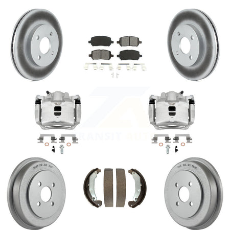 Front Rear Disc Brake Caliper Coat Rotor Drum Semi-Metallic Pad Kit (8Pc) For Saturn Ion KCG-100378S