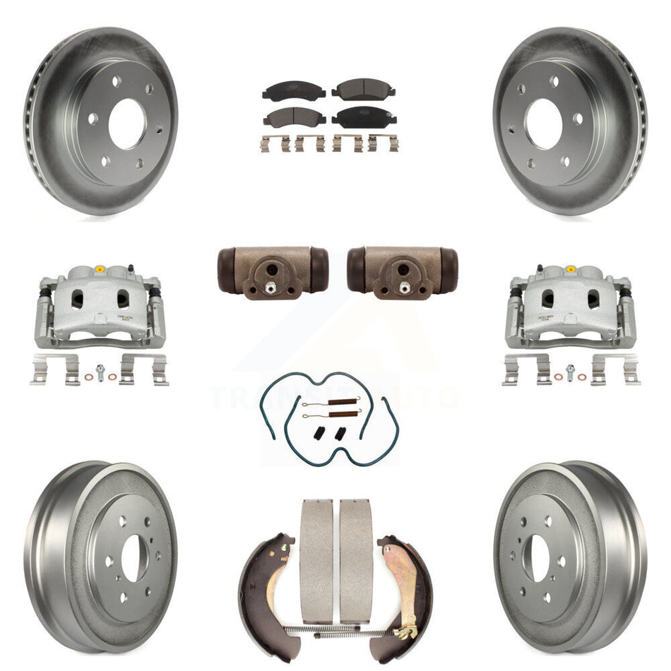 Front Rear Disc Brake Caliper Coated Rotor Drum Ceramic Pad Shoe Cylinder Kit (11Pc) For KCG-100378T