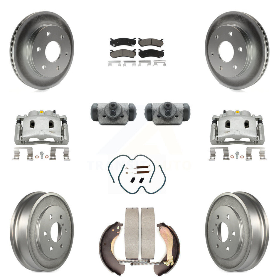 Front Rear Disc Brake Caliper Coated Rotor Drum Ceramic Pad Shoe Cylinder Kit (11Pc) For KCG-100379C