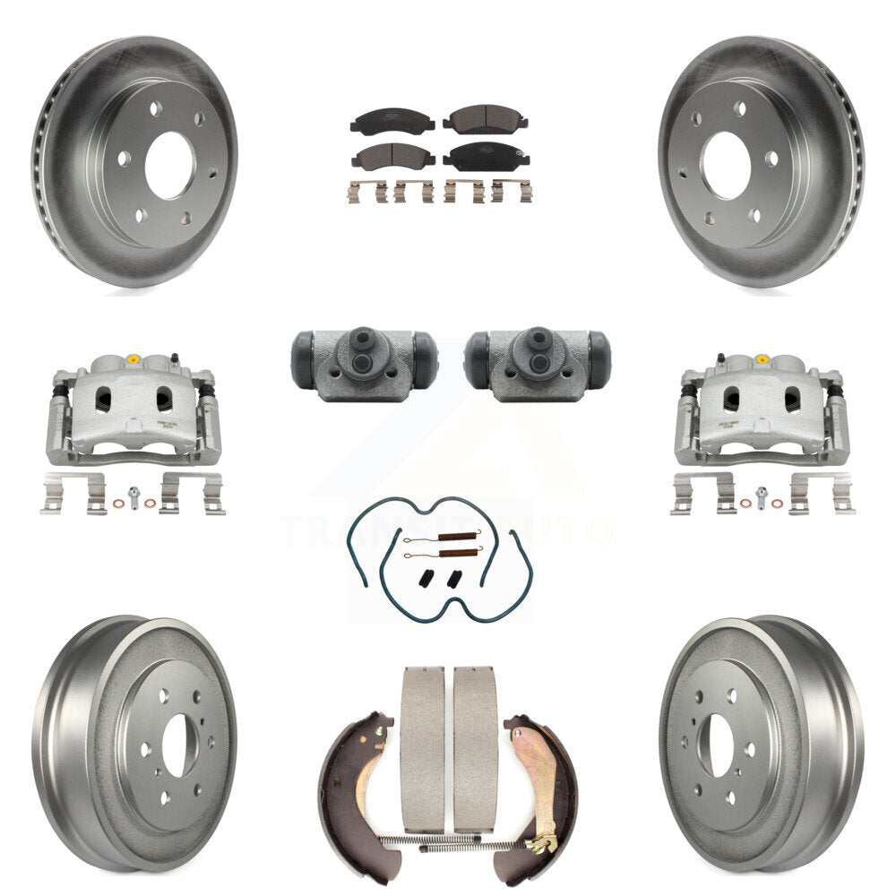 Front Rear Disc Brake Caliper Coated Rotor Drum Ceramic Pad Shoe Cylinder Kit (11Pc) For KCG-100379T