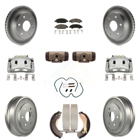 Front Rear Disc Brake Caliper Coated Rotor Drum Ceramic Pad Shoe Cylinder Kit (11Pc) For KCG-100380C