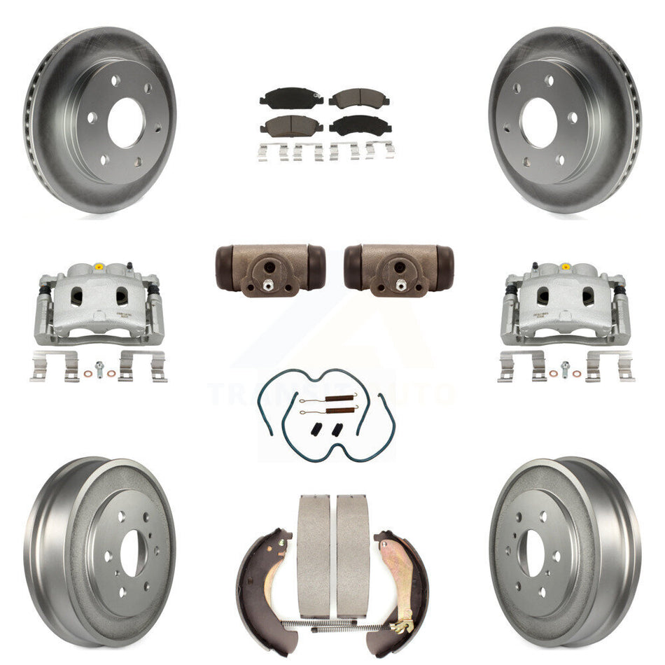 Front Rear Disc Brake Caliper Coated Rotor Drum Ceramic Pad Shoe Cylinder Kit (11Pc) For KCG-100380C