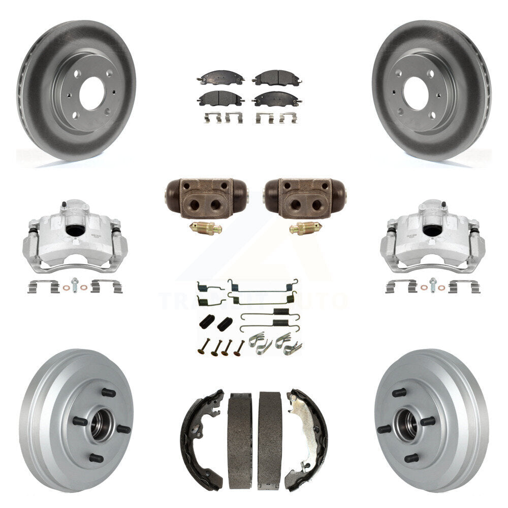 Front Rear Disc Brake Caliper Coated Rotor Drum Ceramic Pad Shoe Cylinder Kit (11Pc) For KCG-100380T
