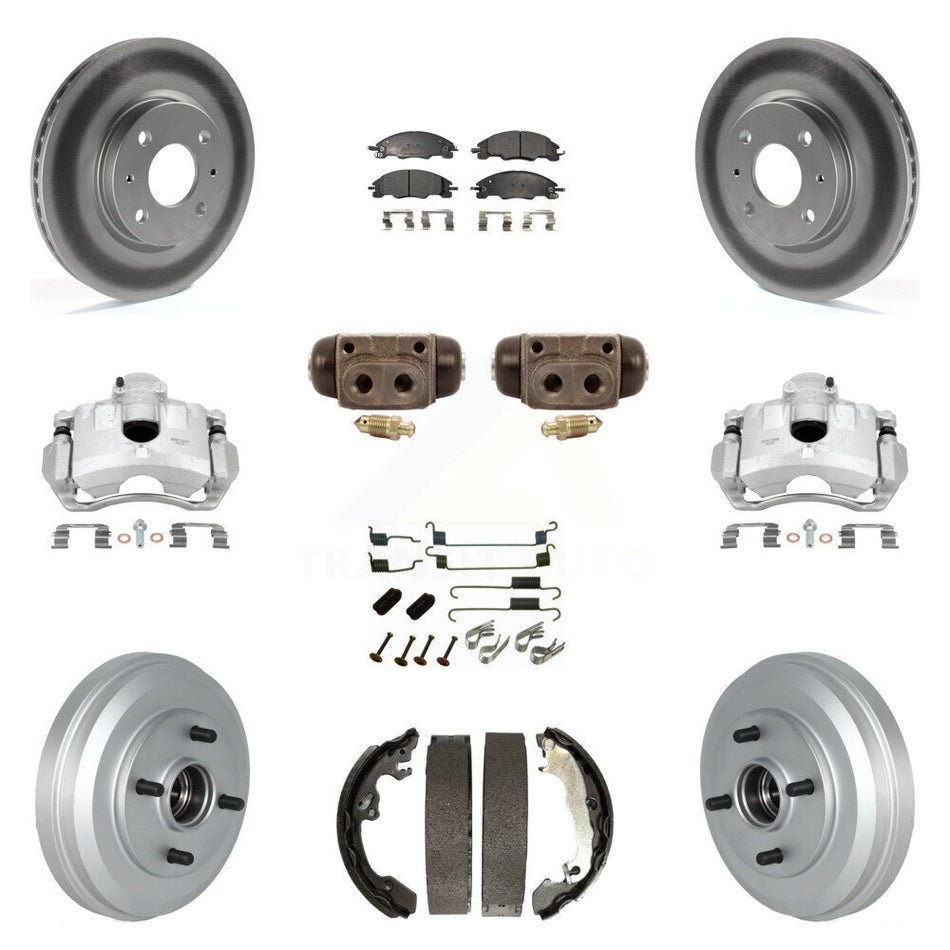 Front Rear Disc Brake Caliper Coated Rotor Drum Ceramic Pad Shoe Cylinder Kit (11Pc) For KCG-100380T