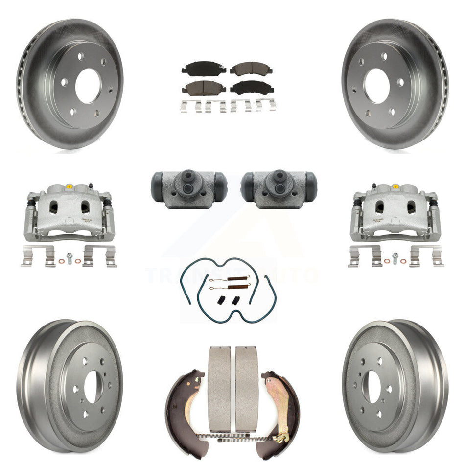 Front Rear Disc Brake Caliper Coated Rotor Drum Ceramic Pad Shoe Cylinder Kit (11Pc) For KCG-100381C