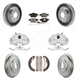 Front Rear Disc Brake Caliper Coated Rotors Drums Semi-Metallic Pads Kit (8Pc) For Volkswagen Jetta Beetle With 288mm Diameter Rotor KCG-100381S