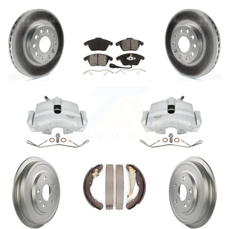 Front Rear Disc Brake Caliper Coated Rotors Drums Semi-Metallic Pads Kit (8Pc) For Volkswagen Jetta Beetle With 288mm Diameter Rotor KCG-100381S by Transit Auto