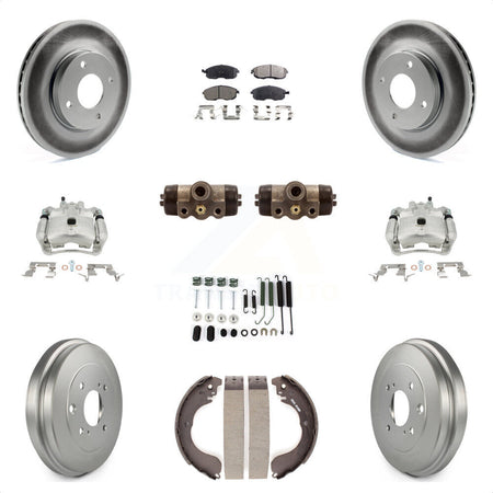 Front Rear Disc Brake Caliper Coated Rotors Drums Ceramic Pads Shoes Wheel Cylinders And Hardware Kit (11Pc) For Nissan Sentra KCG-100381T by Transit Auto