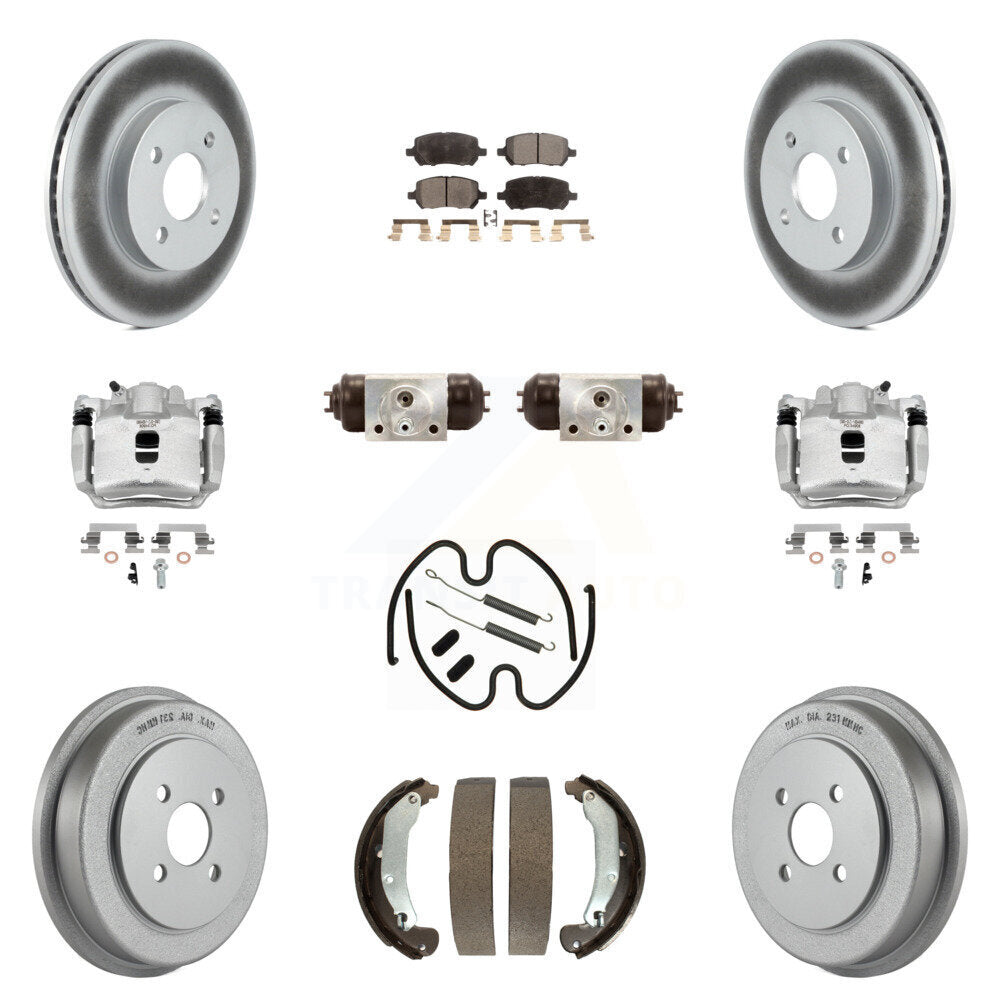 Front Rear Brake Caliper Coat Rotor Drum Semi-Metallic Pad Shoes Cylinder Kit (11Pc) For KCG-100382P