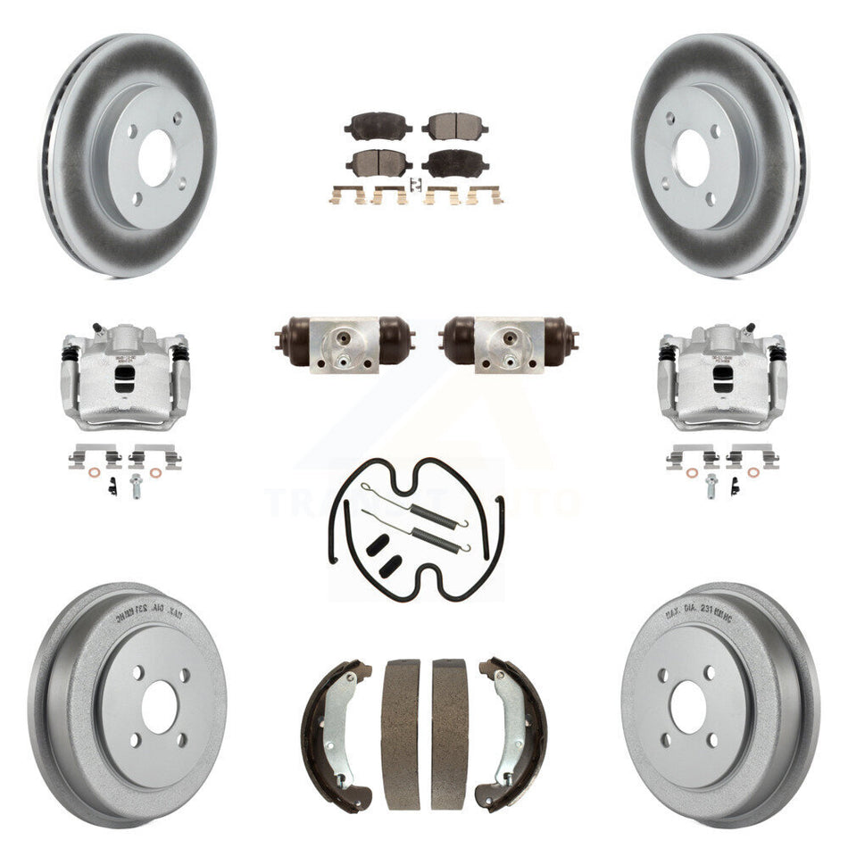 Front Rear Brake Caliper Coat Rotor Drum Semi-Metallic Pad Shoes Cylinder Kit (11Pc) For KCG-100382P