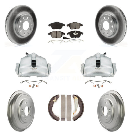 Front Rear Disc Brake Caliper Coated Rotors Drums Semi-Metallic Pads Kit (8Pc) For Volkswagen Jetta With 288mm Diameter Rotor KCG-100382S by Transit Auto