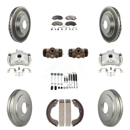 Front Rear Brake Caliper Coated Rotor Drum Ceramic Pad Shoe Cylinder Kit (11Pc) For Jeep KCG-100382T