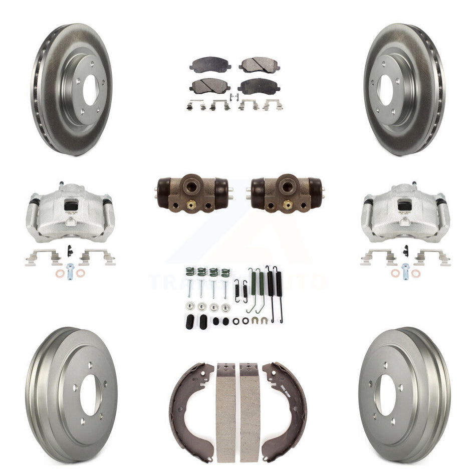 Front Rear Brake Caliper Coated Rotor Drum Ceramic Pad Shoe Cylinder Kit (11Pc) For Jeep KCG-100382T