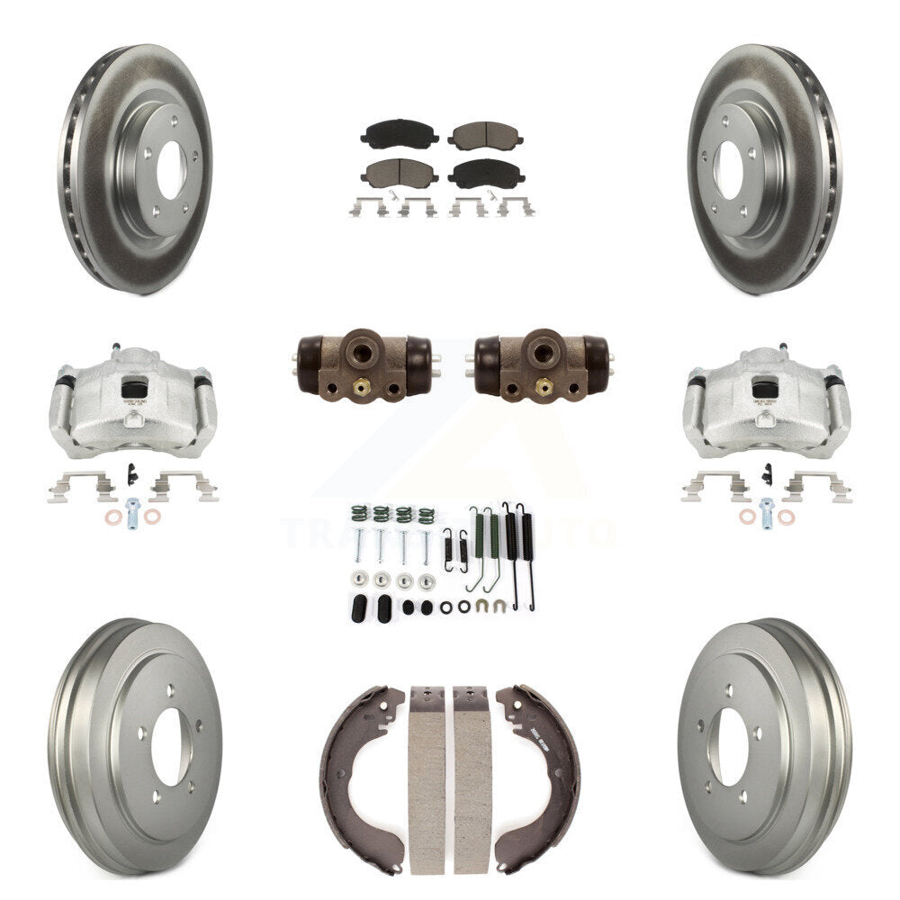 Front Rear Brake Caliper Coated Rotor Drum Ceramic Pad Shoe Cylinder Kit (11Pc) For Jeep KCG-100383C