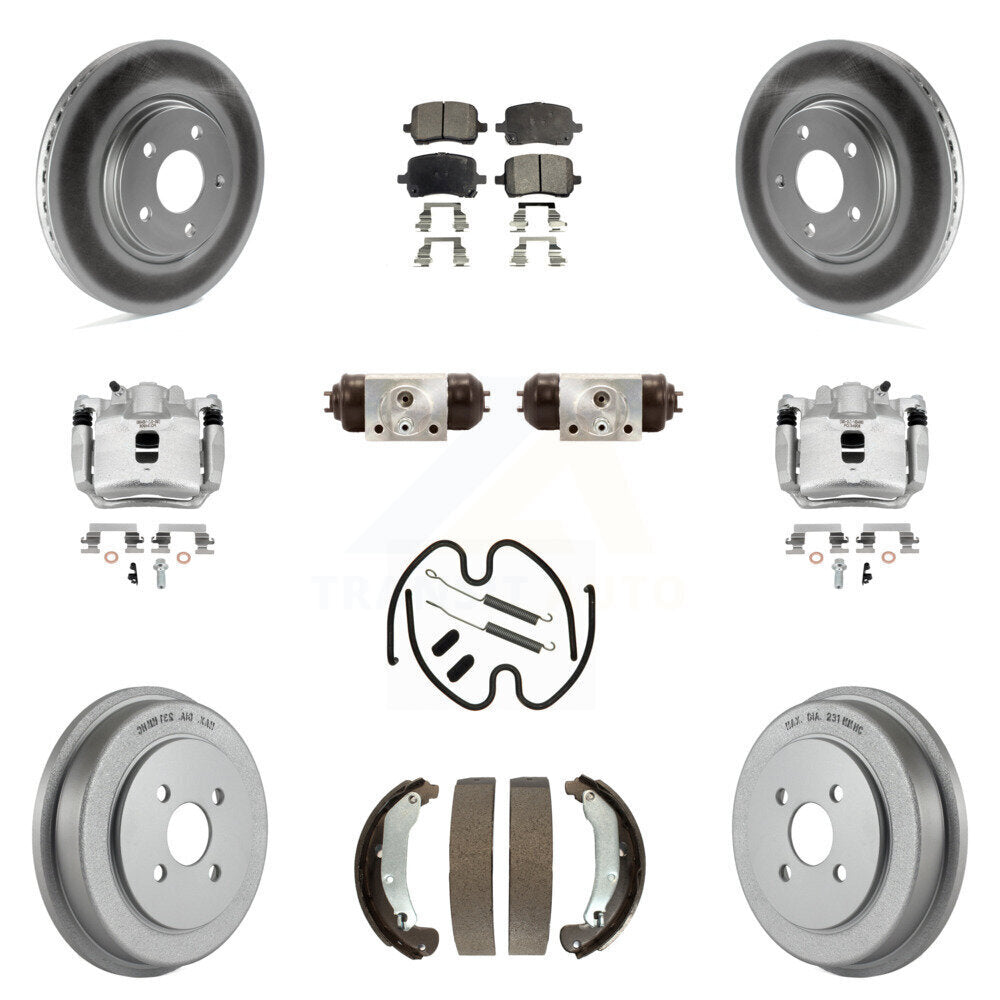 Front Rear Brake Caliper Coat Rotor Drum Semi-Metallic Pad Shoes Cylinder Kit (11Pc) For KCG-100383P