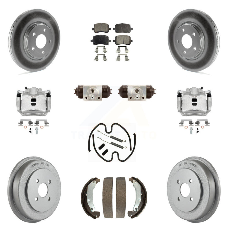 Front Rear Brake Caliper Coat Rotor Drum Semi-Metallic Pad Shoes Cylinder Kit (11Pc) For KCG-100383P