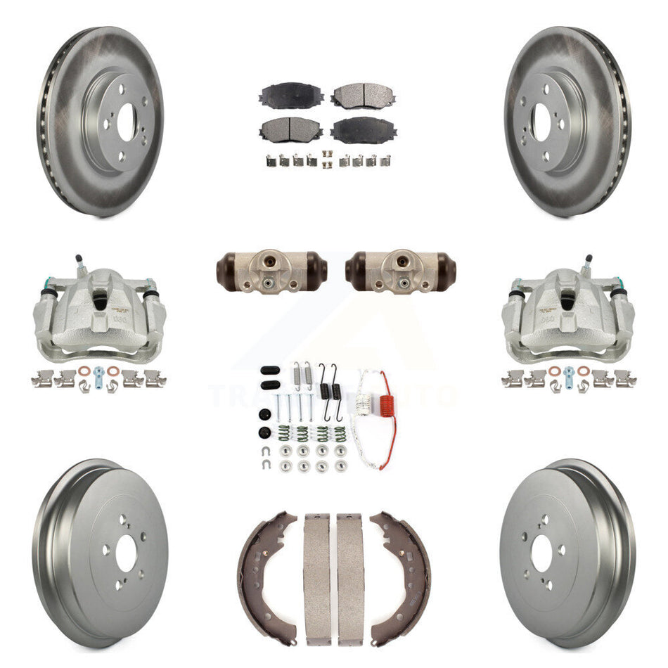 Front Rear Disc Brake Caliper Coated Rotors Drums Ceramic Pads Shoes Wheel Cylinders And Hardware Kit (11Pc) For 2009-2013 Toyota Corolla KCG-100384T