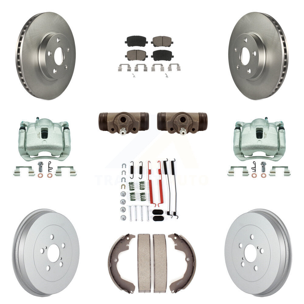 Front Rear Brake Caliper Coat Rotor Drum Ceramic Pad Shoe Cylinder Kit (11Pc) For Toyota KCG-100385C