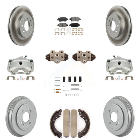 Front Rear Disc Brake Caliper Coated Rotors Drums Semi-Metallic Pads Shoes Wheel Cylinders And Hardware Kit (11Pc) For Honda Civic With 4 Lug Wheels KCG-100386P by Transit Auto