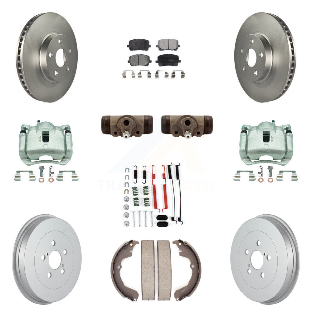 Front Rear Brake Caliper Coat Rotor Drum Ceramic Pad Shoe Cylinder Kit (11Pc) For Toyota KCG-100386T