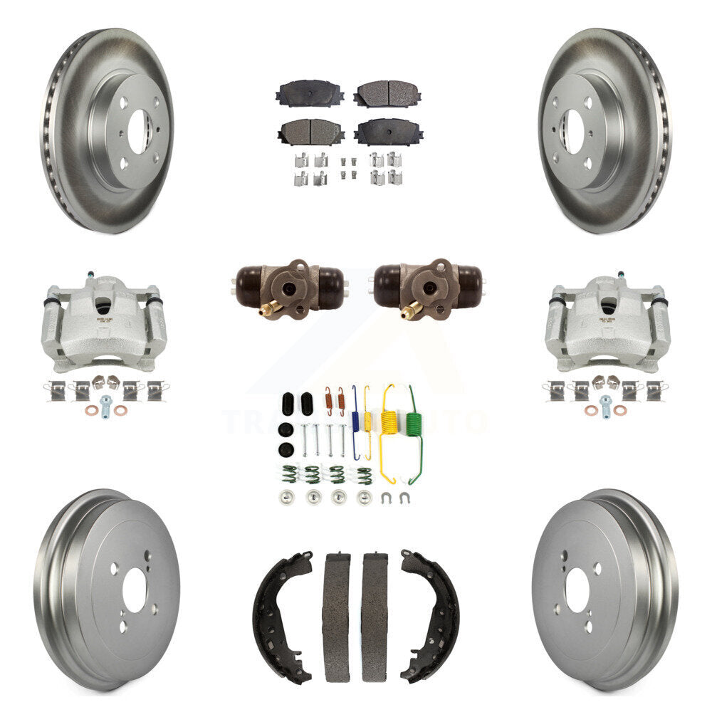 Front Rear Brake Caliper Coat Rotor Drum Semi-Metallic Pad Shoes Cylinder Kit (11Pc) For KCG-100387P