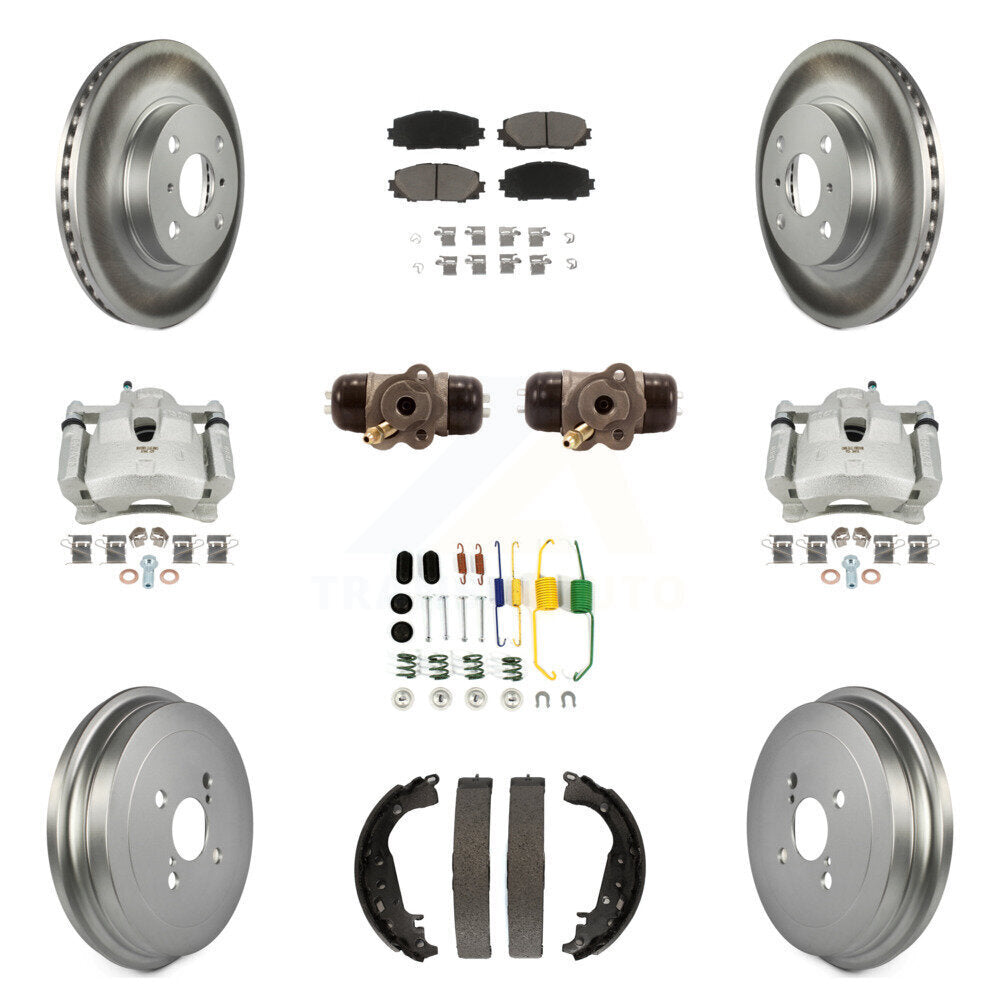 Front Rear Disc Brake Caliper Coated Rotor Drum Ceramic Pad Shoe Cylinder Kit (11Pc) For KCG-100388C
