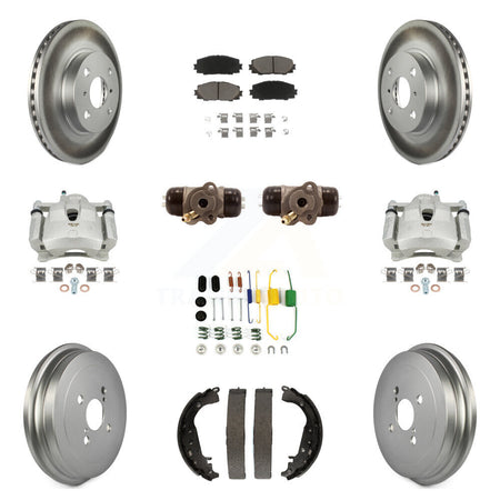 Front Rear Disc Brake Caliper Coated Rotor Drum Ceramic Pad Shoe Cylinder Kit (11Pc) For KCG-100388C