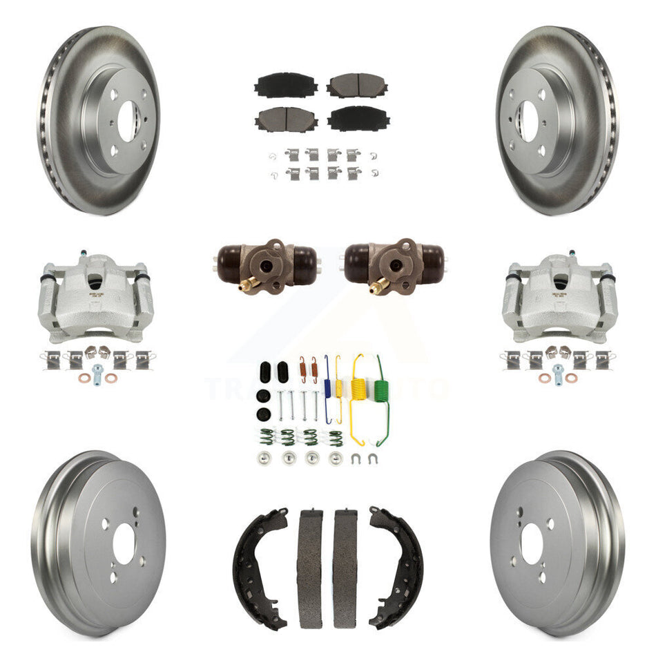 Front Rear Disc Brake Caliper Coated Rotor Drum Ceramic Pad Shoe Cylinder Kit (11Pc) For KCG-100388C