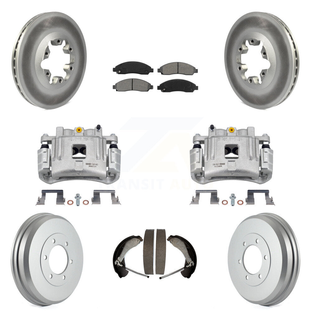Front Rear Brake Caliper Coated Rotor Drum Semi-Metallic Pad Kit (8Pc) For Chevrolet GMC KCG-100389S