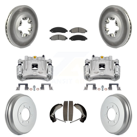 Front Rear Brake Caliper Coated Rotor Drum Semi-Metallic Pad Kit (8Pc) For Chevrolet GMC KCG-100389S