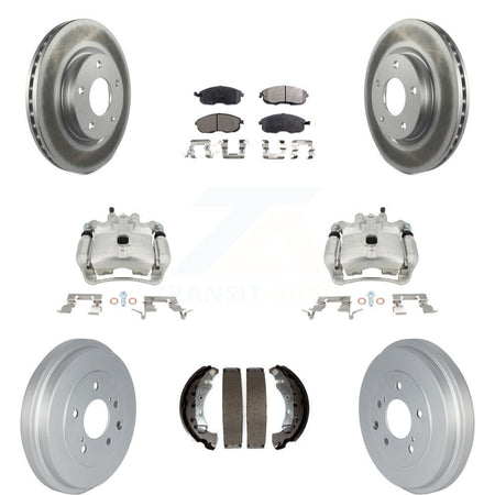 Front Rear Disc Brake Caliper Coated Rotors Drums Semi-Metallic Pads Kit (8Pc) For Nissan Sentra KCG-100390P by Transit Auto