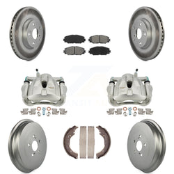 Front Rear Disc Brake Caliper Coated Rotors Drums Semi-Metallic Pads Kit (8Pc) For Toyota Corolla KCG-100390S