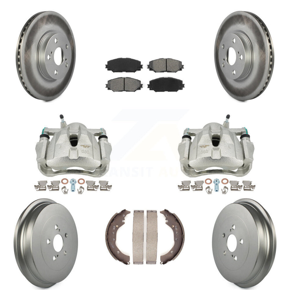 Front Rear Disc Brake Caliper Coated Rotors Drums Semi-Metallic Pads Kit (8Pc) For Toyota Corolla KCG-100390S