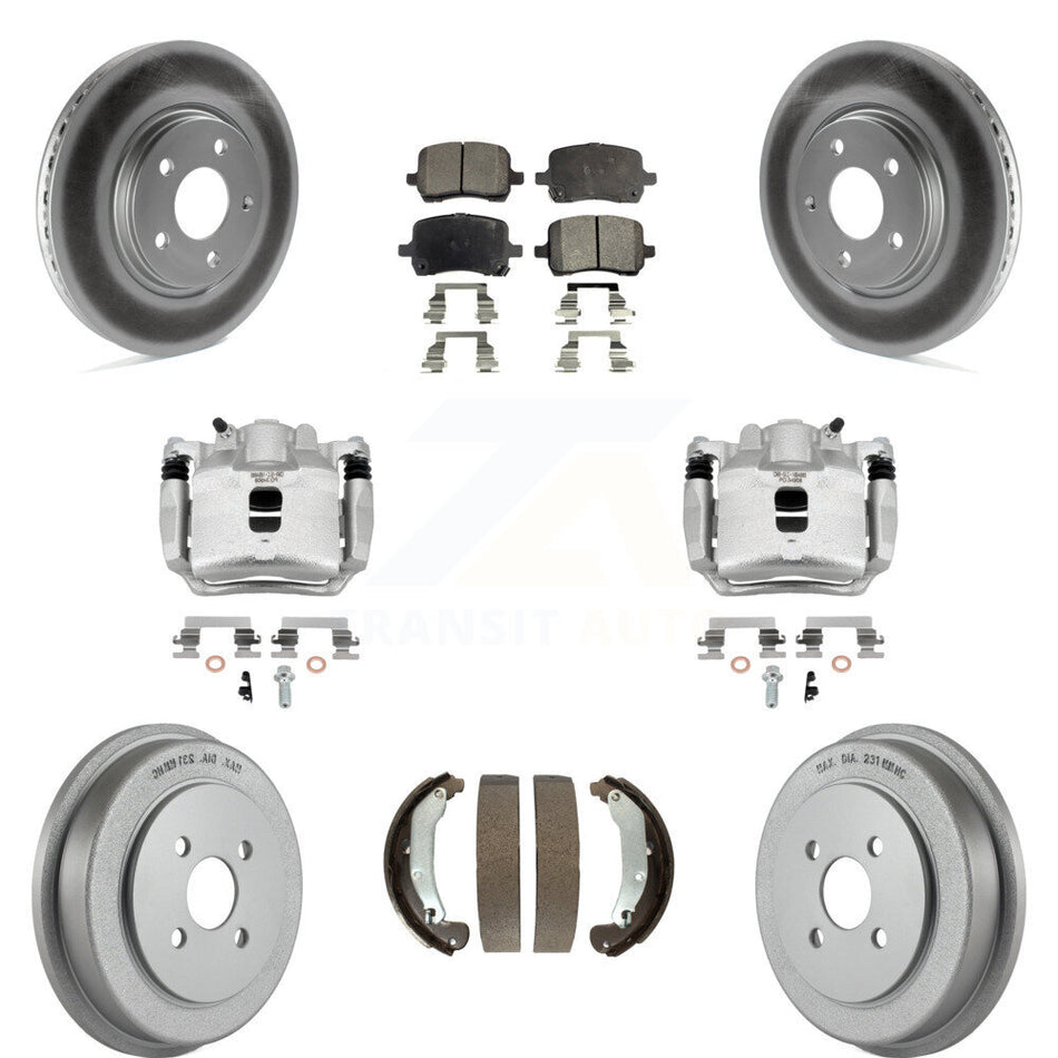 Front Rear Brake Caliper Coat Rotors Drum Ceramic Pad Kit (8Pc) For Pontiac Pursuit 2.2L KCG-100390T