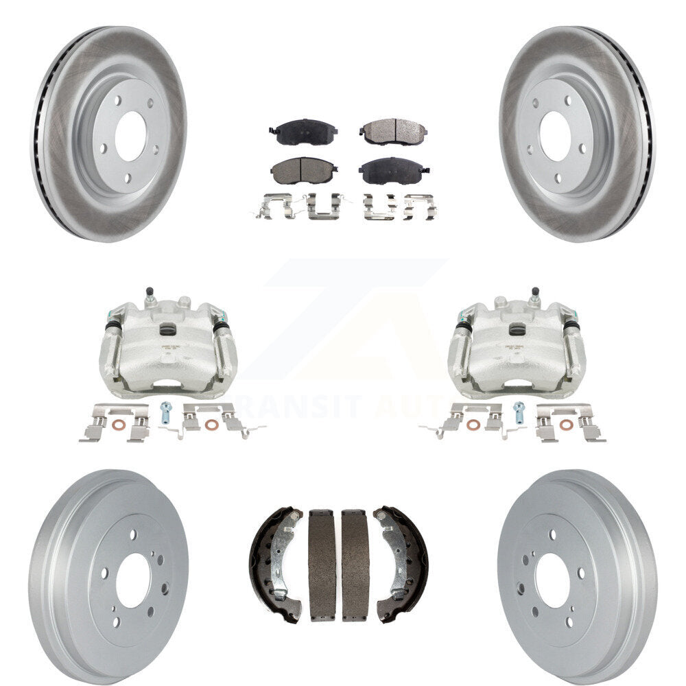 Front Rear Disc Brake Caliper Coated Rotors Drums Semi-Metallic Pads Kit (8Pc) For 2017-2019 Nissan Sentra Turbocharged KCG-100391P by Transit Auto