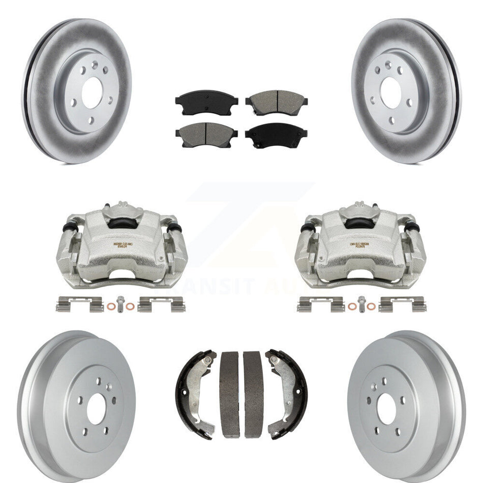 Front Rear Disc Brake Caliper Coated Rotors Drums Semi-Metallic Pads Kit (8Pc) For Chevrolet Cruze Limited KCG-100391S
