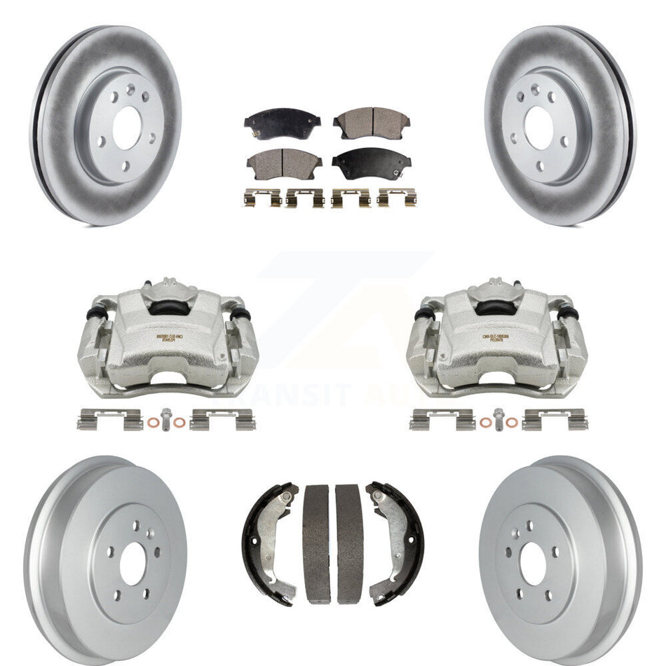 Front Rear Disc Brake Caliper Coated Rotors Drums Semi-Metallic Pads Kit (8Pc) For Chevrolet Cruze Limited KCG-100392P