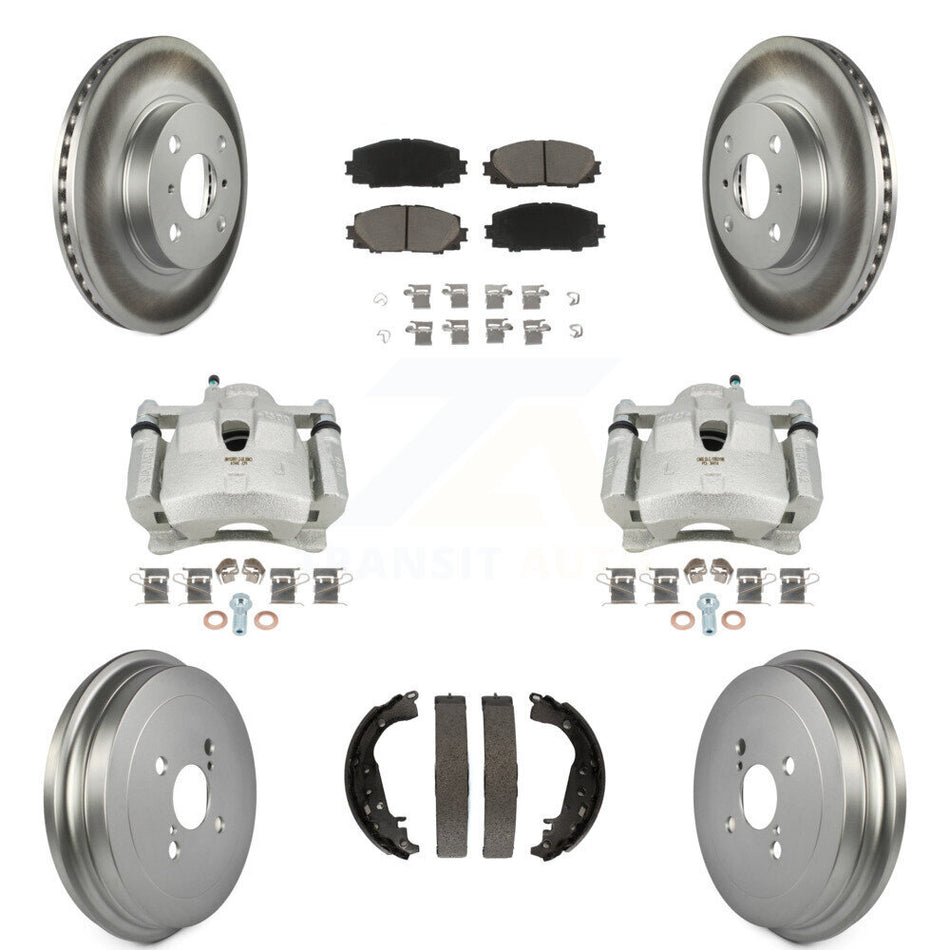 Front Rear Disc Brake Caliper Coated Rotors Drum Ceramic Pads Kit (8Pc) For Toyota Yaris KCG-100393C