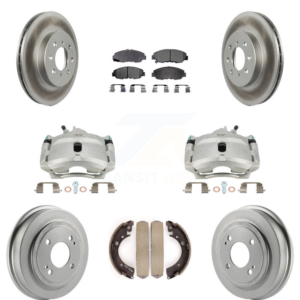 Front Rear Disc Brake Caliper Coated Rotors Drums Semi-Metallic Pads Kit (8Pc) For Honda Civic Acura EL KCG-100393P by Transit Auto