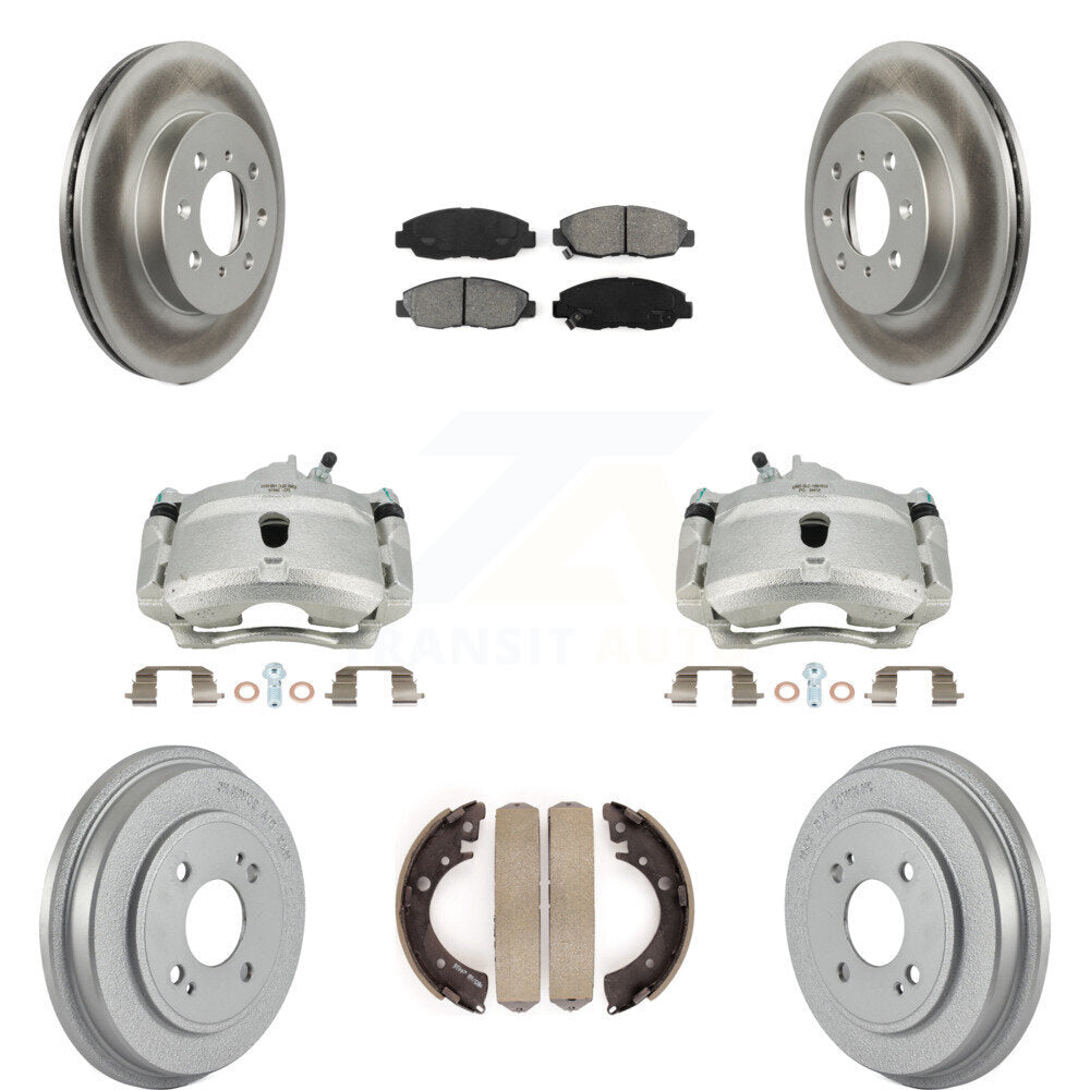 Front Rear Disc Brake Caliper Coated Rotors Drums Semi-Metallic Pads Kit (8Pc) For Honda Civic KCG-100393S by Transit Auto