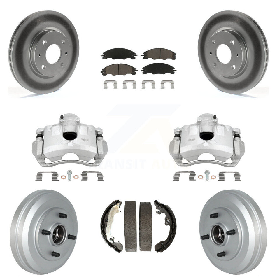 Front Rear Disc Brake Caliper Coated Rotors Drums Ceramic Pads Kit (8Pc) For Ford Focus KCG-100394C