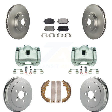 Front Rear Brake Caliper Coat Rotors Drum Semi-Metallic Pad Kit (8Pc) For Toyota Corolla KCG-100395P